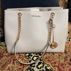 Michael Kors Nude Ivory Tote with Gold Chain